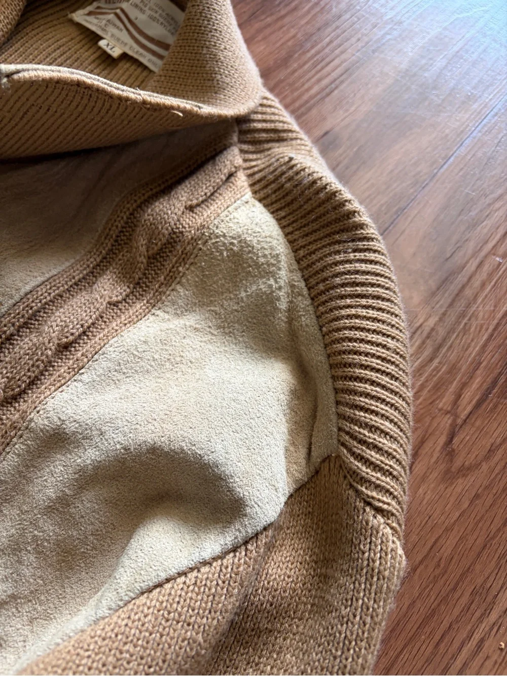 Men's Zip-Up Sweater Jacket in Tan and Cream
